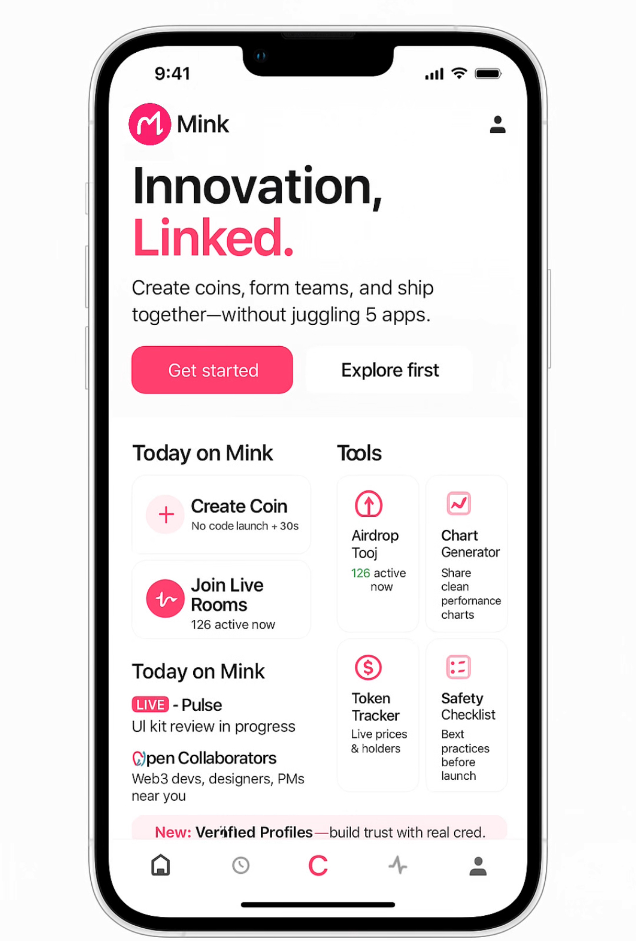 Innovation, Linked - Mink app home screen